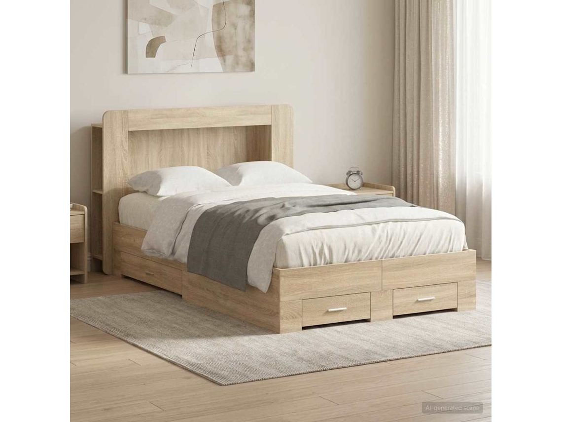 Vidaxl Estrutura De Cama Com Armazenamento Carvalho Sonoma