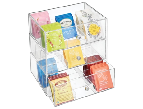 Recipiente de Plástico para Sacos de Chá MDESIGN Organizador de 3 Gavetas Transparente
