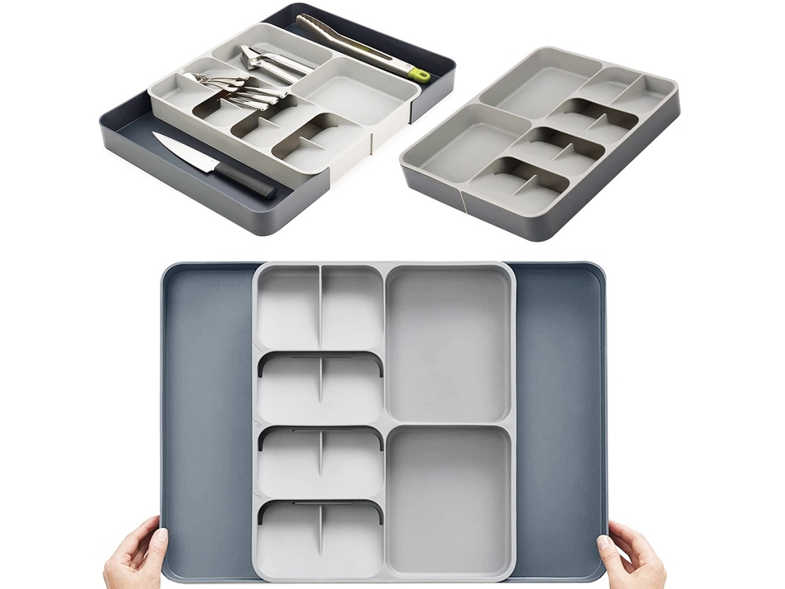 Organizador De Gaveta Para Talheres Ajustável, Expansível 28-50 Cm, 10-12 Compartimentos, Bandeja Utensílios Cozinha