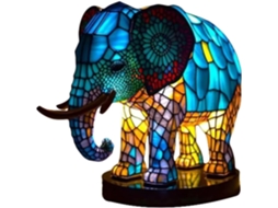Luminária de mesa Schwamm em formato de elefante, feita de resina, com LED multicolorido e acabamento brilhante.