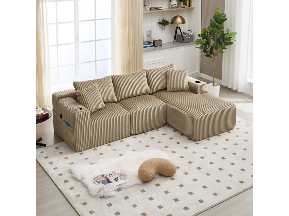 Conjunto Modular Chaise + 2l Veludo Cotelê (réplica).-kd