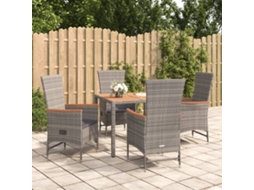 Vidaxl 5 Pcs Conjunto De Jantar P/ Jardim C/ Almofadões Vime Pe Cinza