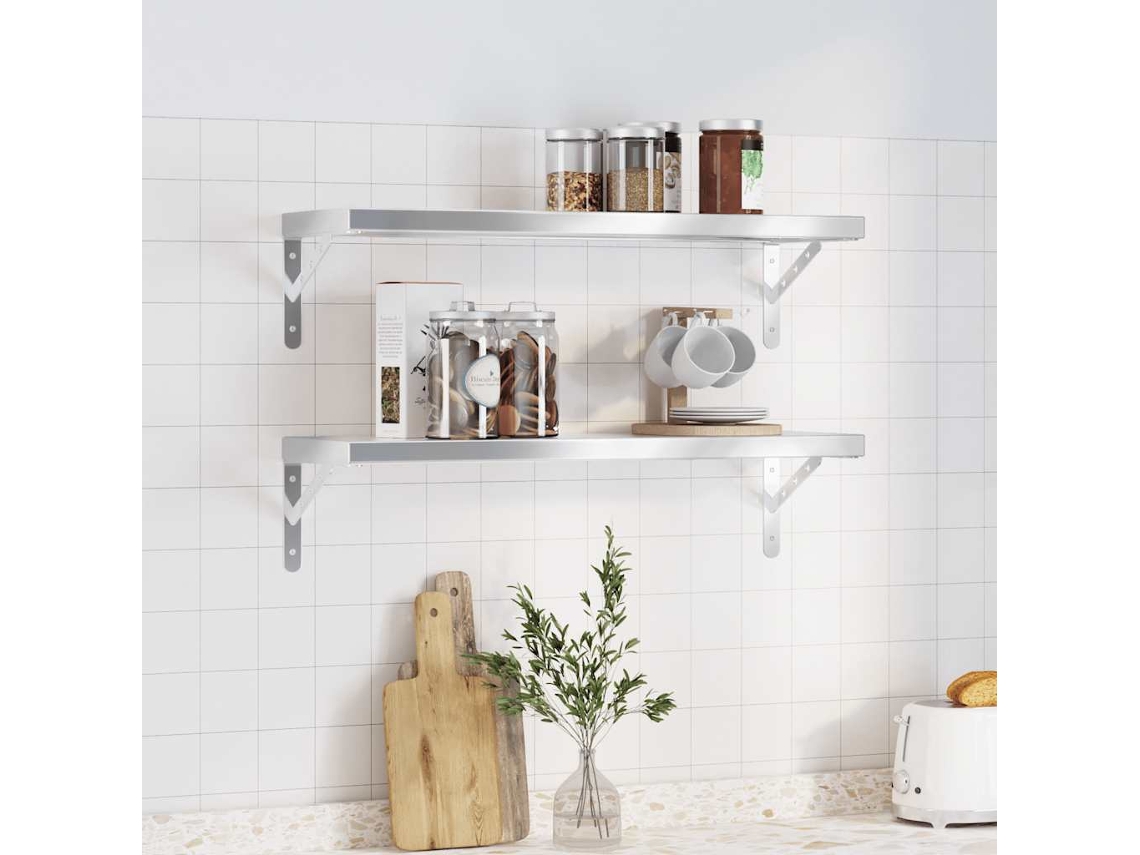 Vidaxl Prateleiras De Parede 2 Pcs 75x23,5cm Aço Inoxidável Prateado