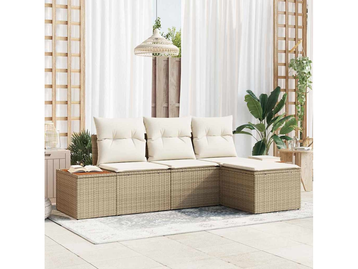 Vidaxl Conjunto De Sofá De Jardim 4 Unid. Bege Vime Pe
