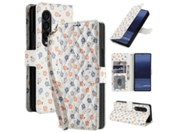 Capa De Couro Com Fivela E Estampa Floral, Com Cordão, Para Samsung Galaxy Z Fold4