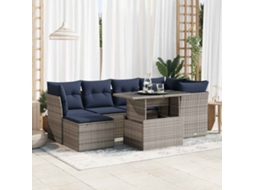 Vidaxl 7 Pcs Conjunto Sofás Jardim Almofadões Vime Pe/acácia Cinzento