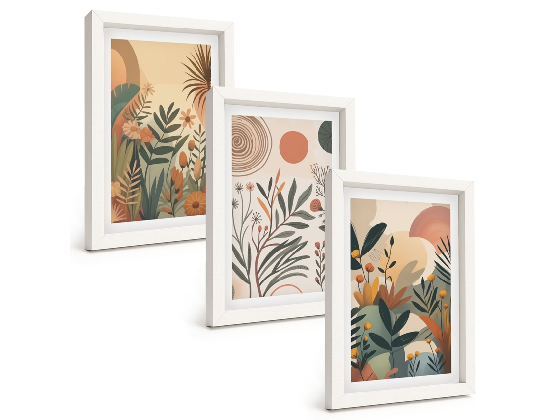 Composição De Quadros Motivos De Plantas, Cores Suaves Espelharte (3 Peças 20x30 Cm)