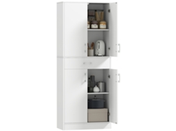 Armário de Cozinha Alto com 2 Armários e 1 Gaveta Central,prateleiras Ajustáveis e 4 Portas,branco BTFORUS