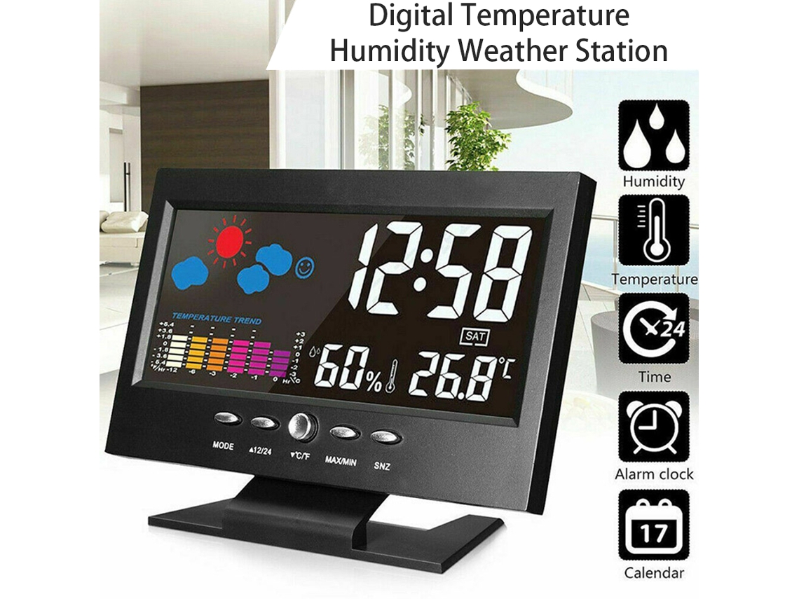 Reloj Meteorológico Inteligente Con Pantalla Grande Y Alarma Digital De Tiempo Y Humedad Inalámbrico