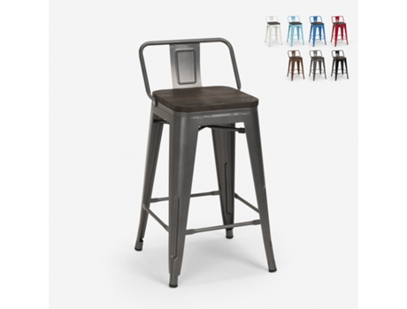 Tamborete alto design industrial metal madeira estilo Tolix bar de cozinha Steel Wood Top