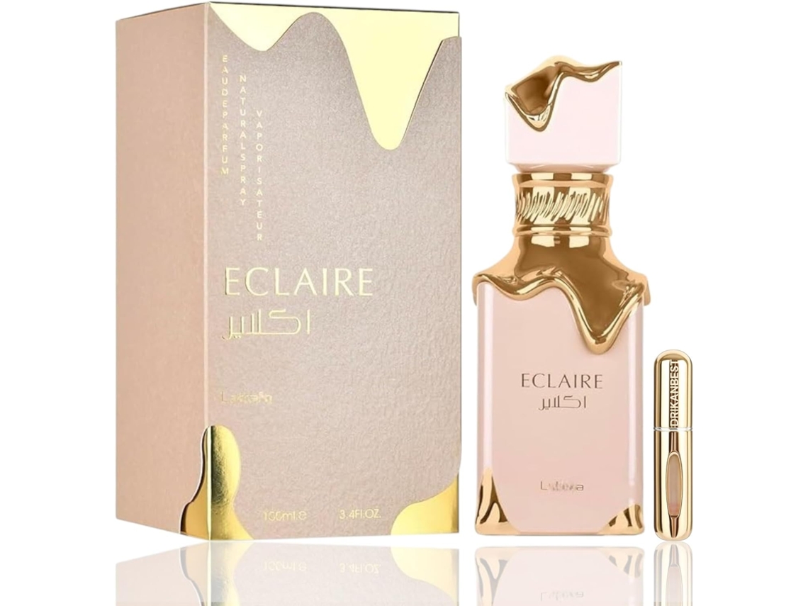 Perfume Eclaire 100ml, Fragrância Feminina Doce Com Notas De Caramelo, Mel E Baunilha + Brinde Atomizador Recarregável 5ml Drikanbest