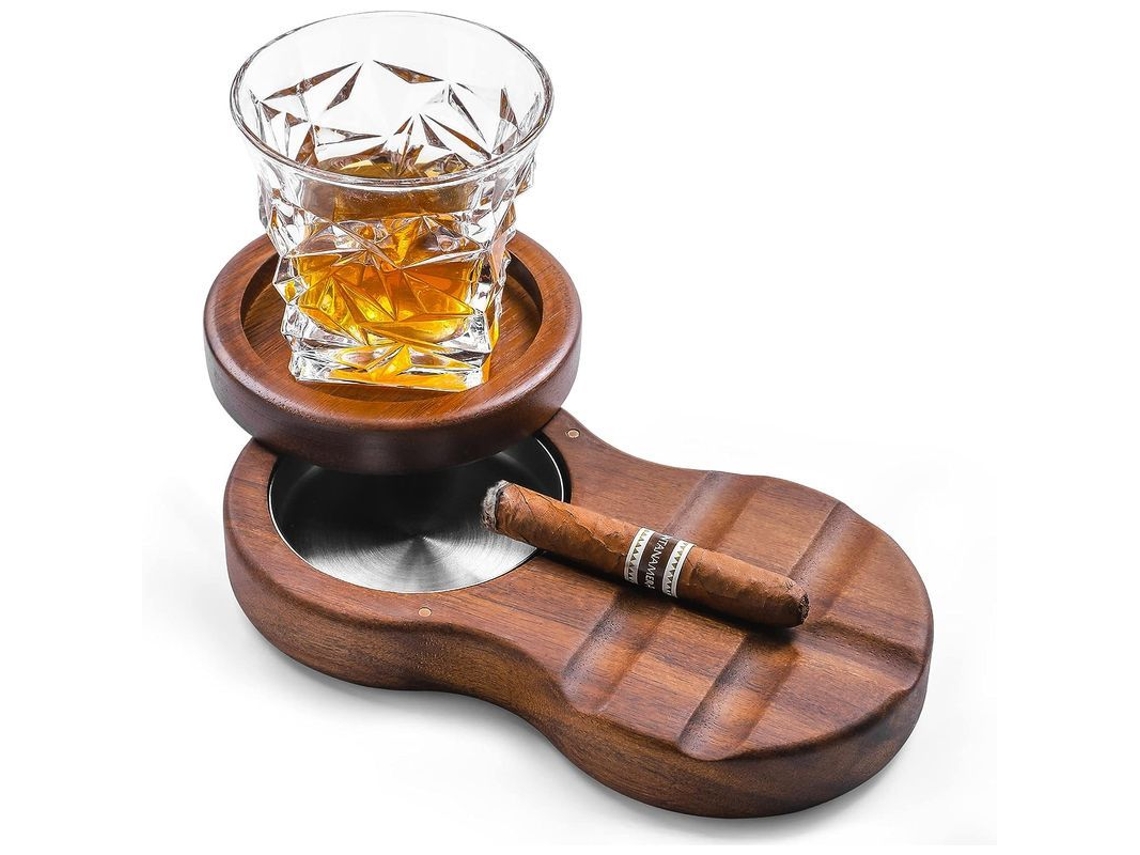 Bandeja Giratória Nova Line para cigarros e whisky, de madeira, presente para homens