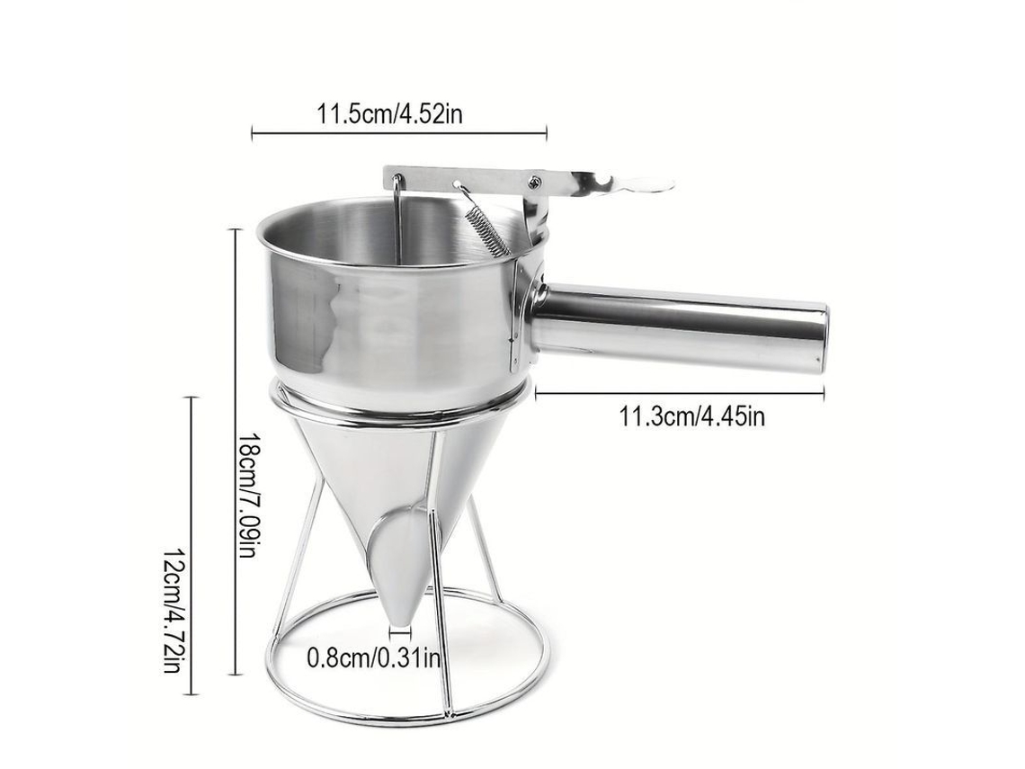 Dispenser De Massa De Panqueca De Aço Inoxidável Com Base E Alça, 599ml, Ideal Para Takoyaki, Cupcakes E Waffles