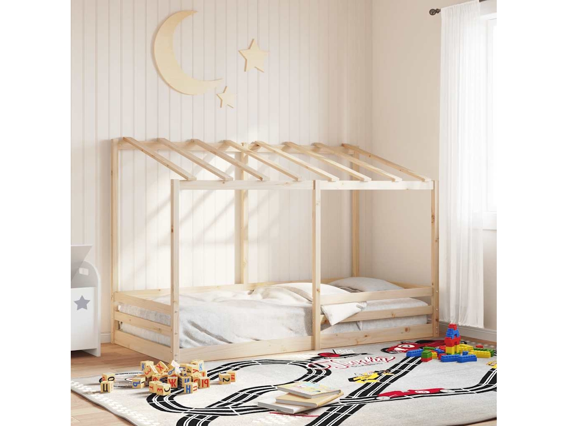 Vidaxl Cama Infantil Com Telhado 100x200 Cm Madeira De Pinho Maciça