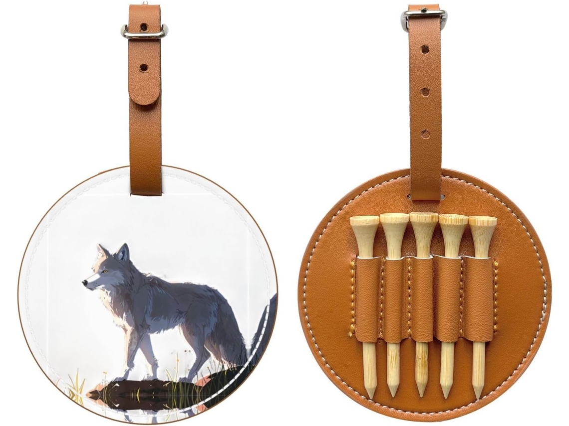 Bolsa para Tees de Golfe Wolf On The Rock, preta, fácil de transportar, S/MARCA