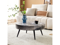 Mesa Centro Redonda Mdf Mármore Cinza Metal Preto 70cm