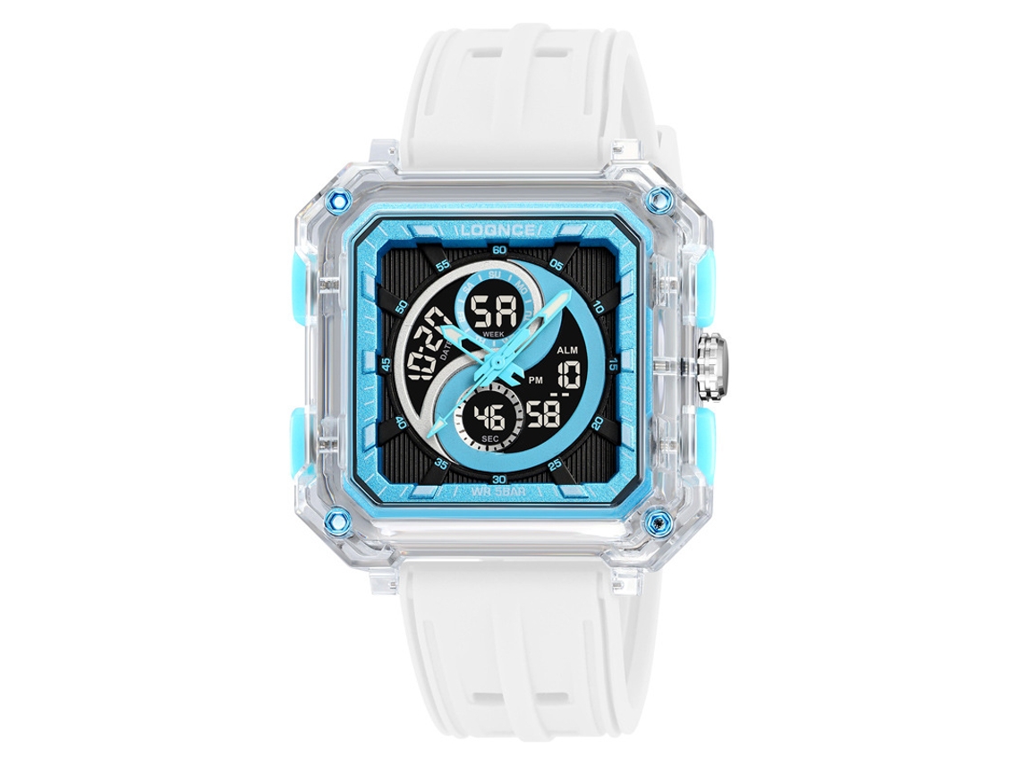Relógio Eletrônico Esportivo, Relógio de Pulso Quadrado, Elegante, À Prova D'água, para Estudantes, com Luz Noturna e Temporizador MDUG (branco)