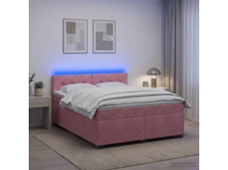 Vidaxl Cama Box Spring Com Colchão E Led Rosa 160 X 200 Cm Veludo