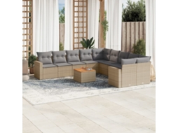 Vidaxl 11 Pcs Conjunto Sofás De Jardim C/ Almofadões Vime Pe Bege
