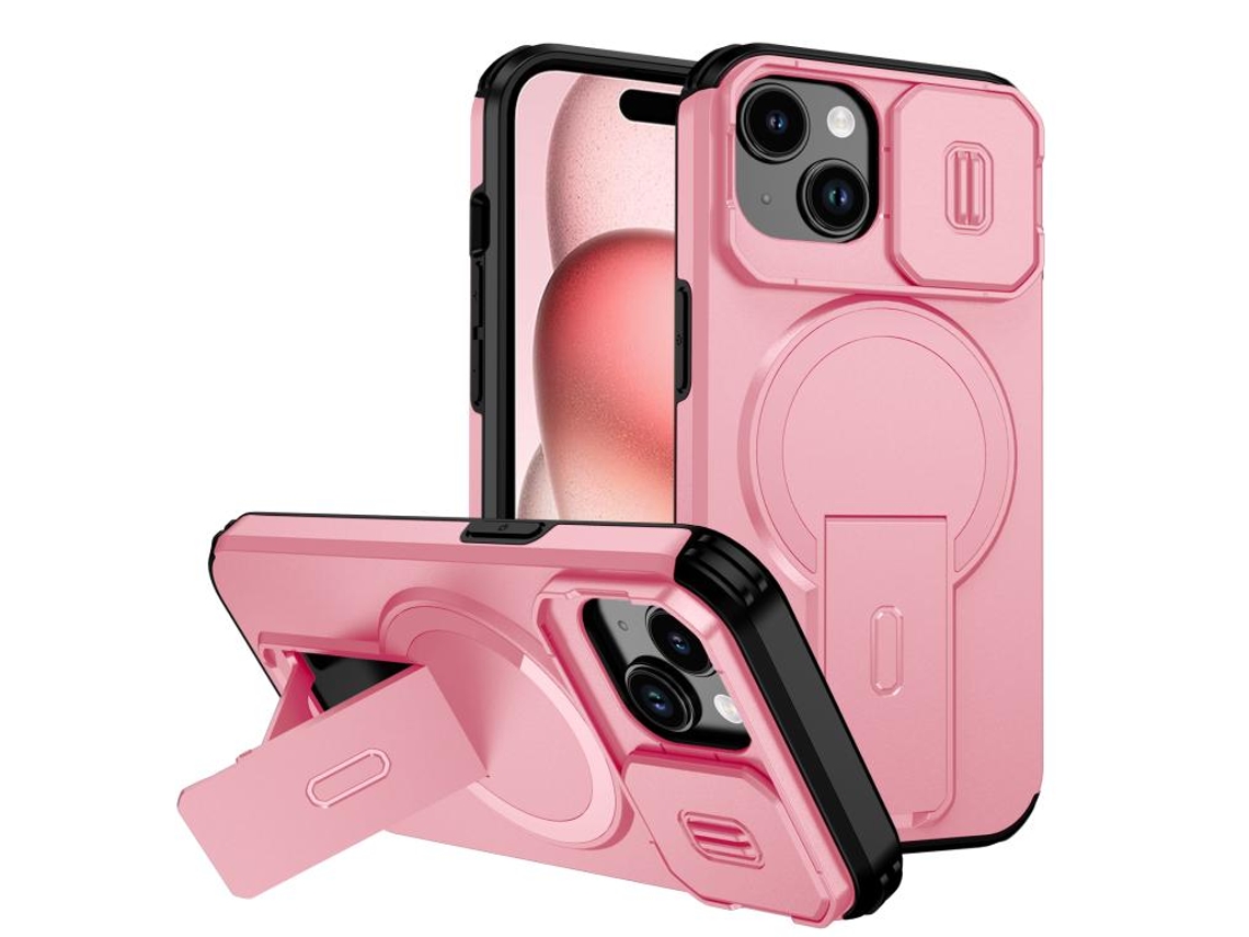 Capa Com Suporte Magsafe Para Iphone 15 - Abertura Deslizante Com Proteção De Câmara