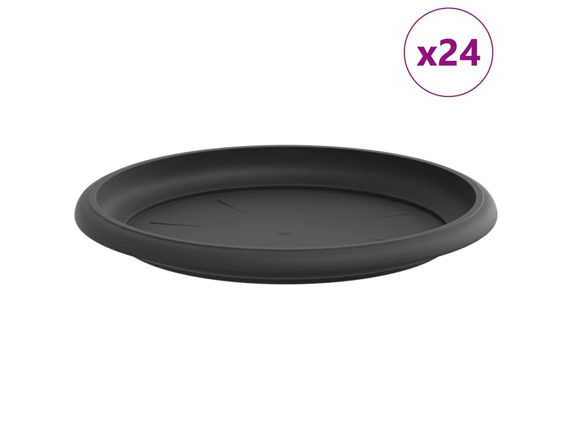 Conjunto 24 Bandeja Para Flores Vidaxl Preto Plástico (ø 19 X 2 Cm)