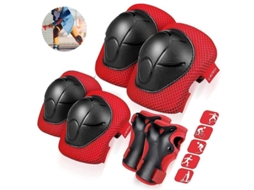 Joelheiras, cotoveleiras e munhequeiras para crianças de 3 a 8 anos, equipamento de proteção para patinação, ciclismo, patinete e esportes radicais - Vermelho