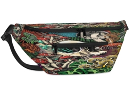 Bolsa de ombro unissex Tropicallife com estampa floral e detalhes em couro, medindo 38 x 25 x 9 x 19 cm, com design impermeável.