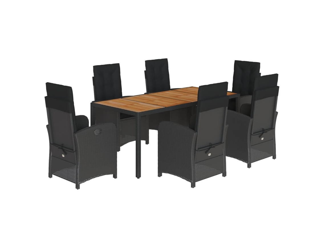 Conjunto de 7 Jantar para Jardim com Almofadões Vime Pe Preto MAISON EXCLUSIVE