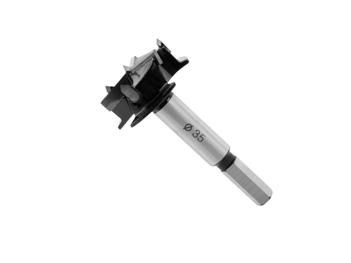 Broca Forstner De 35 Mm Para Madeira Em Aço Tungstênio Com 3 Lâminas Para Perfuração E Furação De Precisão.