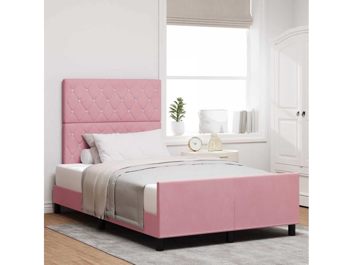 Vidaxl Cama Box Com Cabeceira Rosa 120 X 200 Cm Veludo