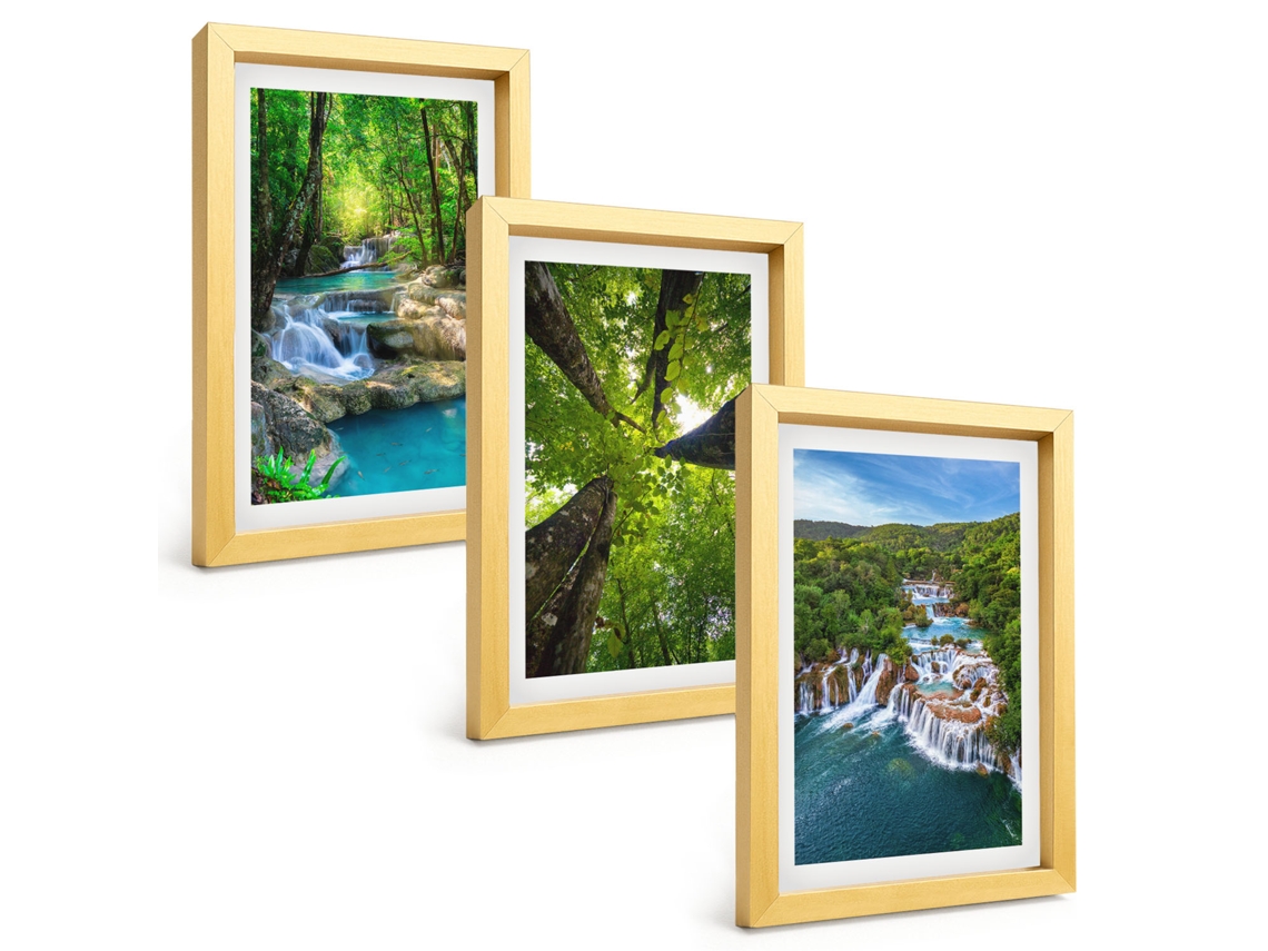 Composição De Quadros Cachoeiras, Floresta Verde, Água Espelharte (3 Peças 20x30 Cm)