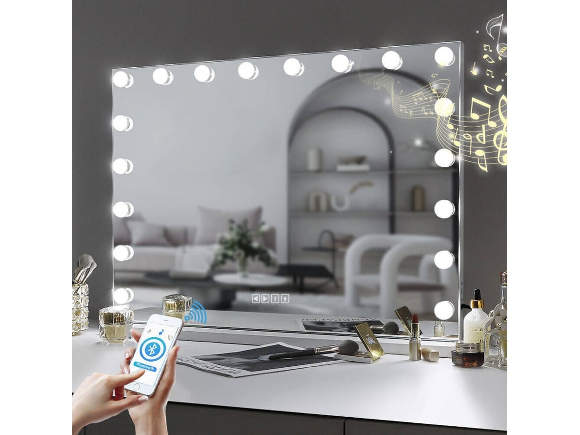 Espelho de Maquilhagem Hollywood com Luzes e Bluetooth FENCHILIN 18-Led  Mesa-Parede (80x58 cm) 