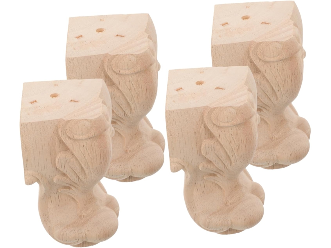 Nuobesty Conjunto De 4 Pés Madeira Maciça Entalhada Para Móveis, Sofás E Móveis De Sala Estar