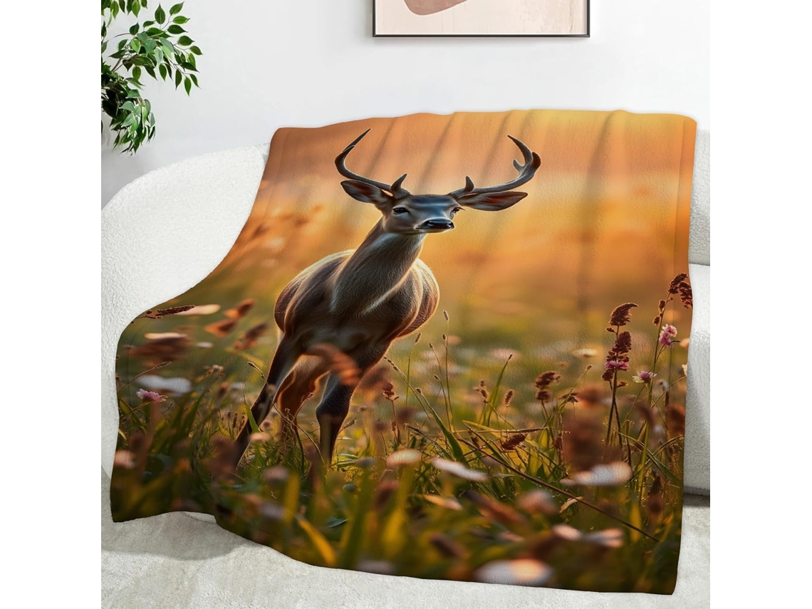 Manta de Grama Veado de cauda branca 180x200 Cm Multifuncional Macia Flanela Aconchegante para Cama Escritório