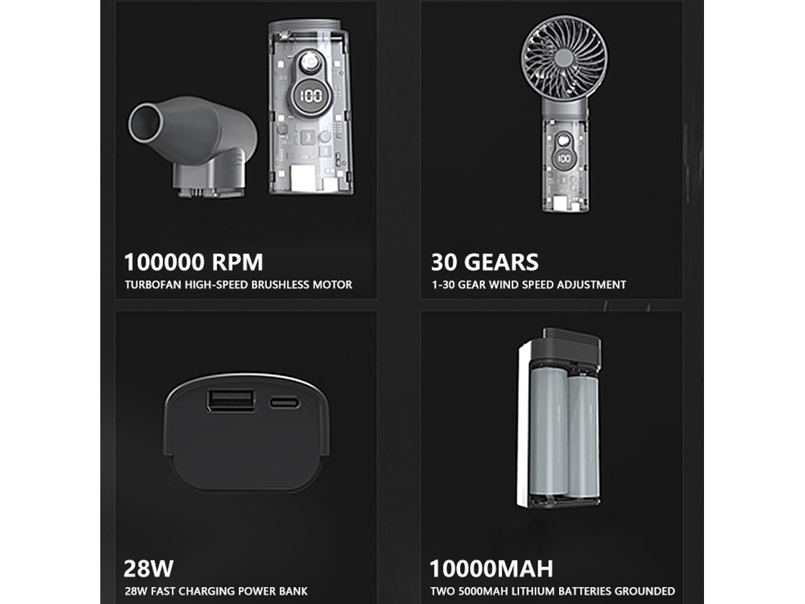 Ventilador Portátil 100000rpm Motor Sem Escova Limpador Teclado