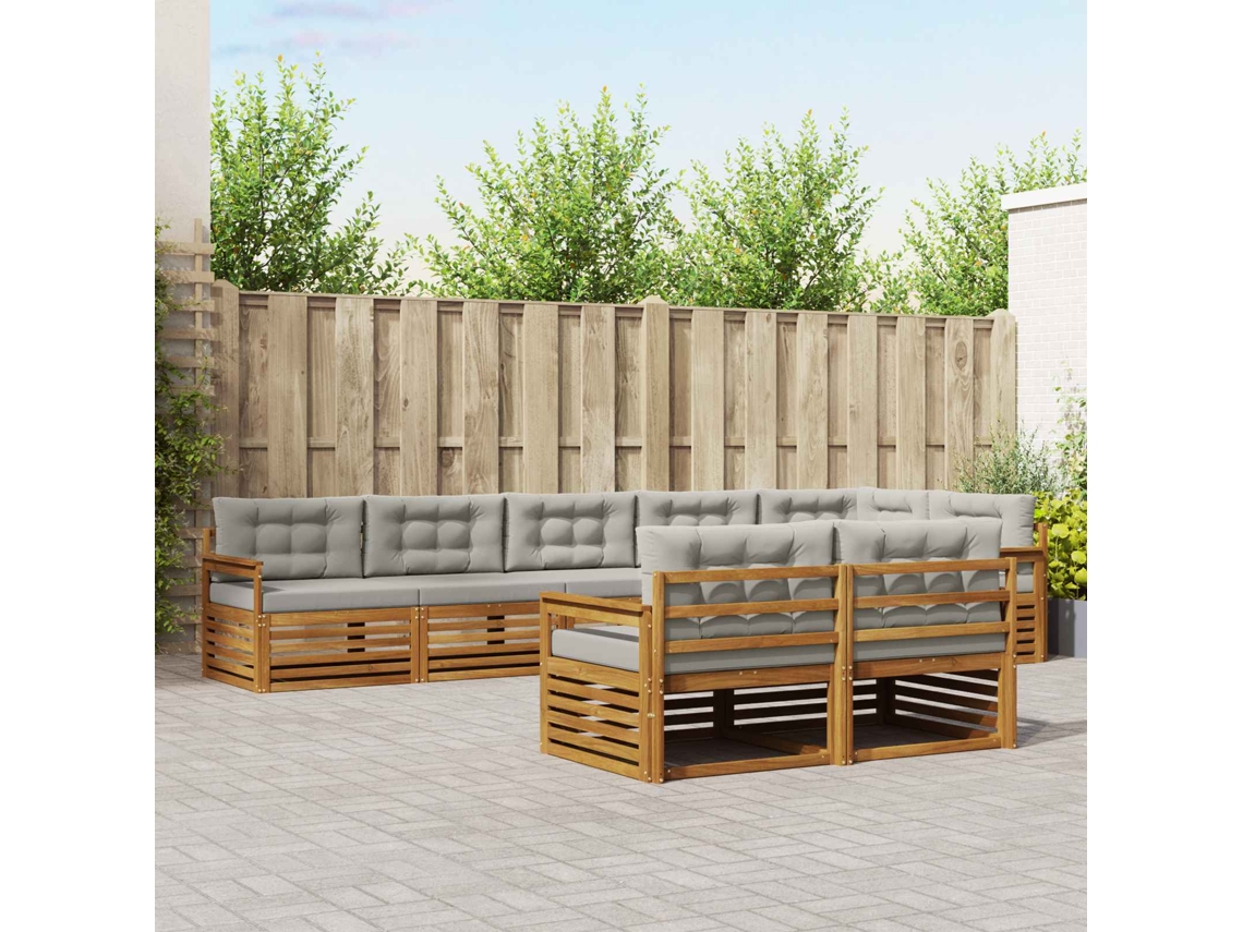 Vidaxl Conjunto De Sofás Para Exterior 8 Unid. Cinza Natural E Claro