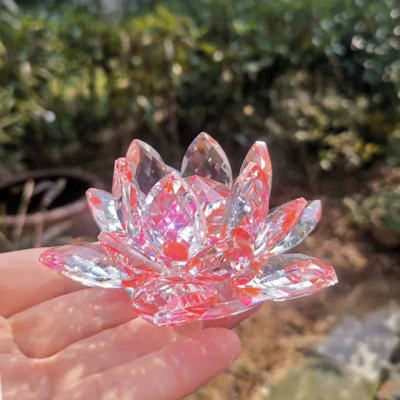 Ornamento de Lótus de Cristal, Ornamento Artesanal em Vidro MDUG (vermelho, 80mm)