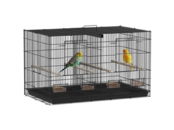 Aviário Birdcage Interior Aço com Divisória 4 Poleiros Bandeja Deslizante 4 Comedouros 76 X 46 X 46 Cm Preto Ge