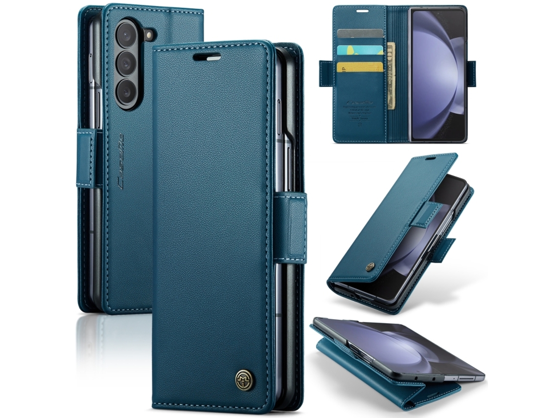 Capa Para Samsung Galaxy Z Fold5 Borboleta Fivela Litchi Textura De Telefone De Couro Rfid Antirroubo Azul