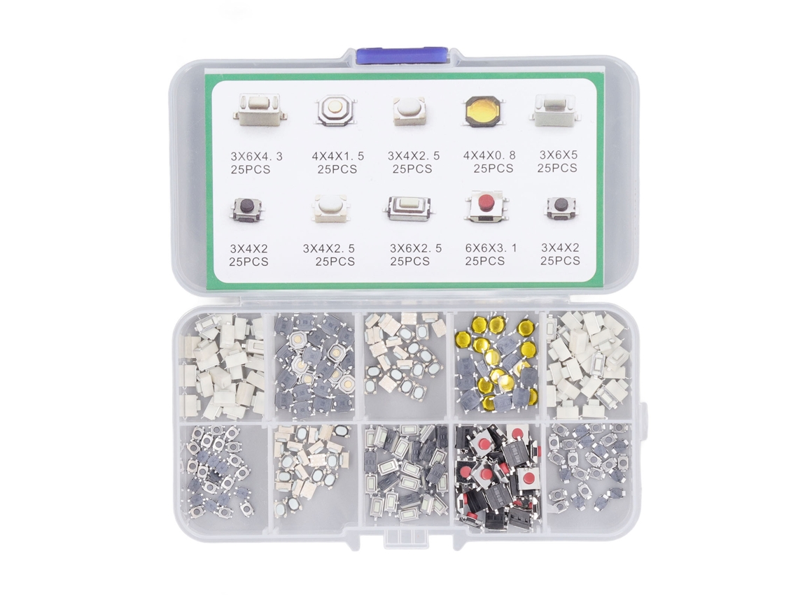 Kit De 250 Interruptores De Botão Táctil Com 10 Especificações Alta Sensibilidade