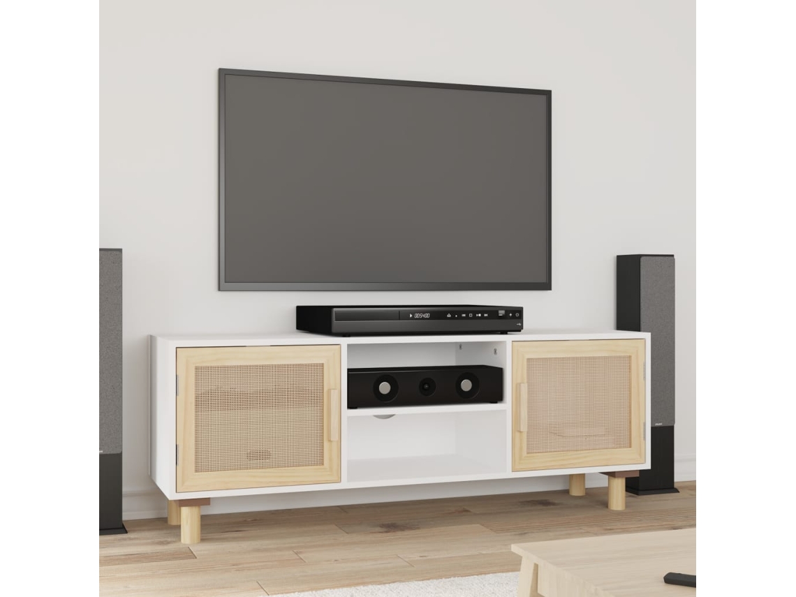 Vidaxl Móvel De Tv 105x30x40 Cm Pinho Maciço/vime Natural Branco