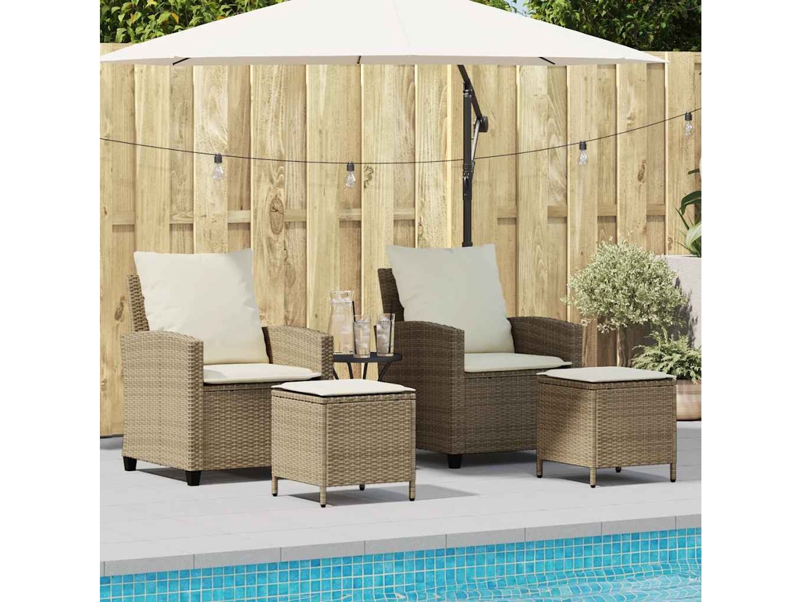 Vidaxl 4 Pcs Conjunto De Sofás Para Jardim C/ Almofadões Vime Pe Bege