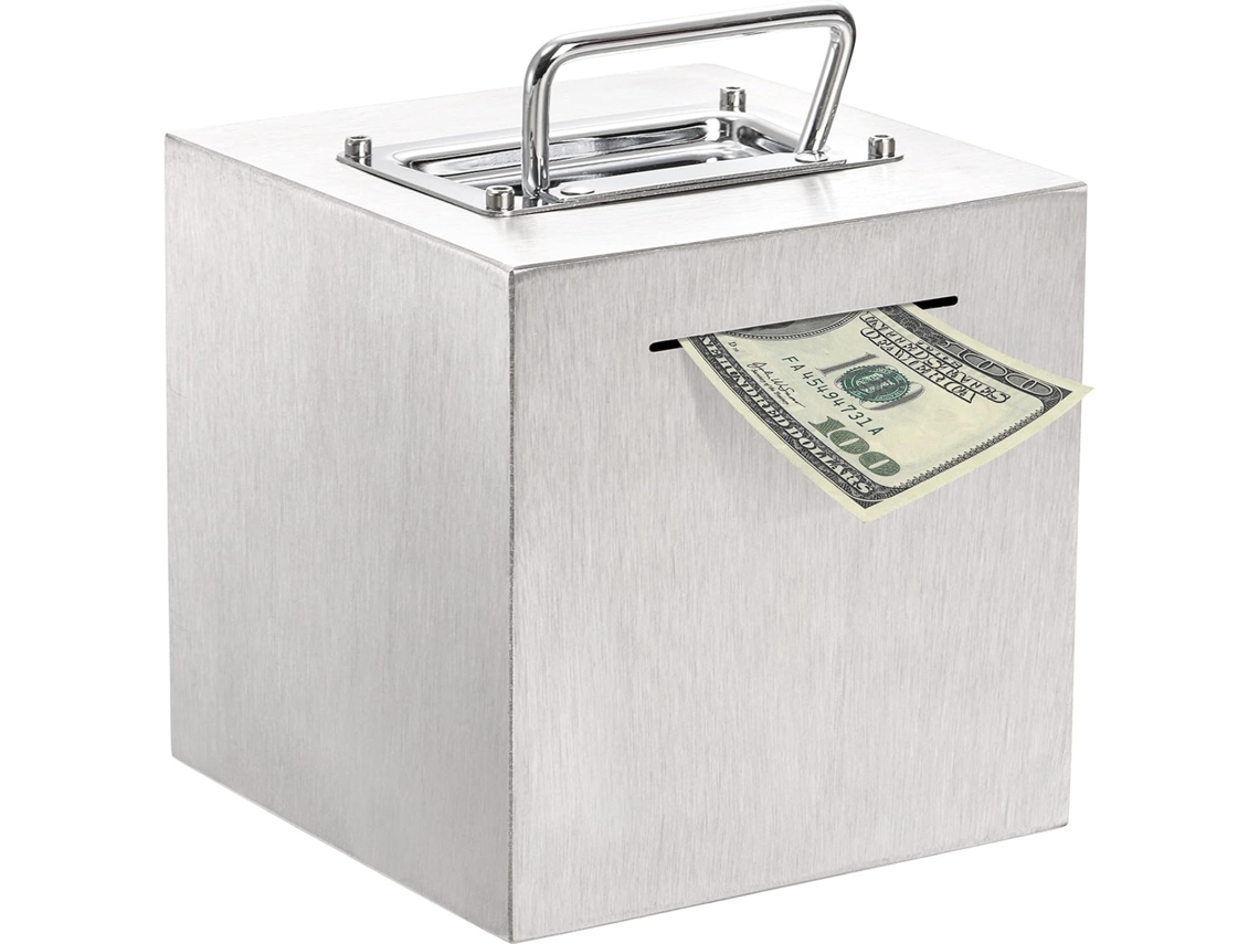Cofrinho Forma Porquinho Adultos Cubo Aço Inoxidável 15 Cm Dinheiro Auxílio Orçamento Férias Casamento Metal Reutilizável