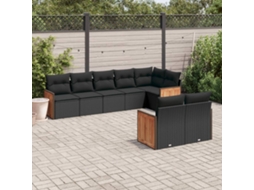 Conjunto de 8 Sofás de Jardim com Almofadas Vime Pe Preto Dkd Home Decor