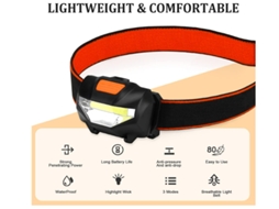 Lanterna de Cabeça Farol de Led Super Brilhante e Leve com 3 Modos de Iluminação Farol de Led À Prova D'Água Alimentado Por Bateria Preto YIZHOOD