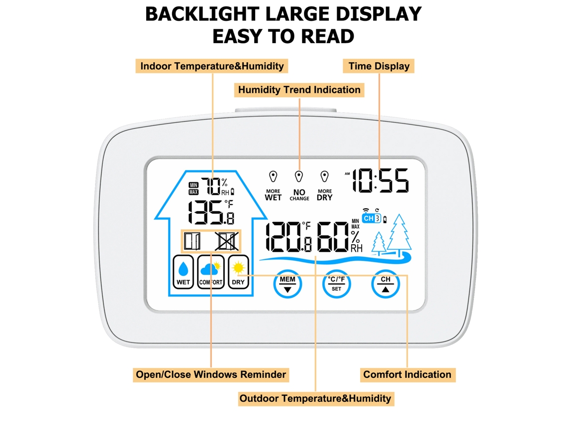 Estação Meteorológica Digital com Tela Táteis e Luz de Fundo | S/MARCA
