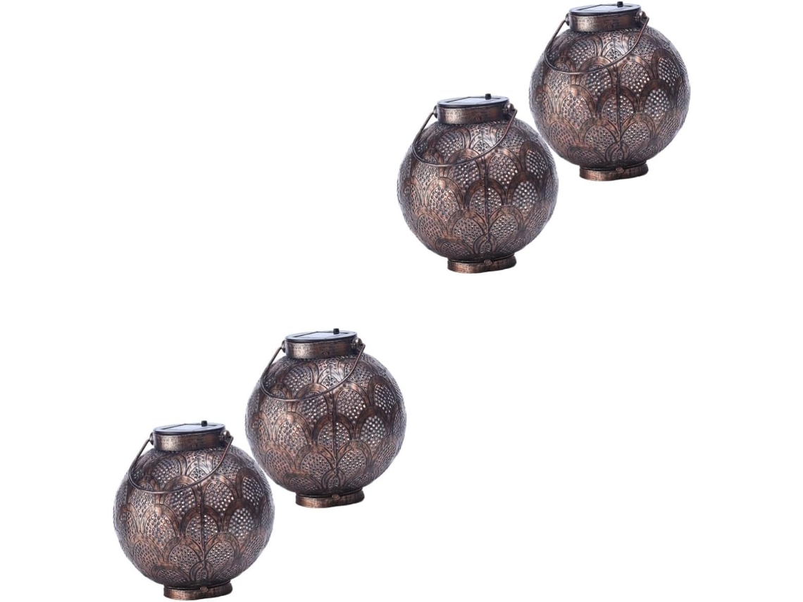 Conjunto de 4 Lanternas Solares de Ferro para Pendurar, Ideais para Jardim e Pátio, com Iluminação Automática Externa. SFUSHOS