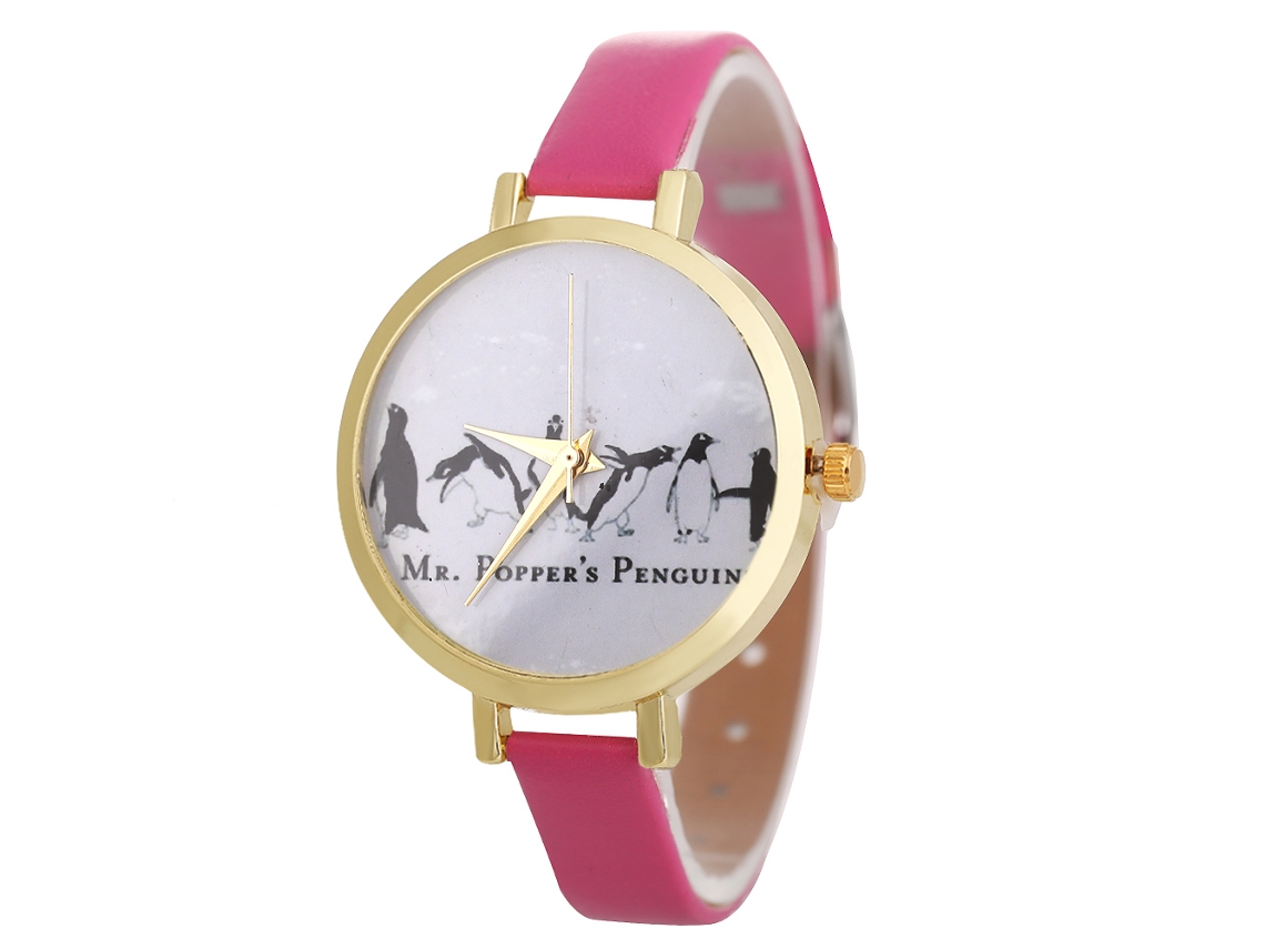 Relógio de Pulso Casal Analógico de Quartzo com Pulseira de Couro Rosa Vermelho