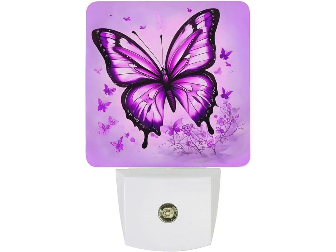 Luminária Noturna de Parede Com Sensor Crepuscular, Luminária Noturna Led em Formato Borboleta Roxa, Luminária