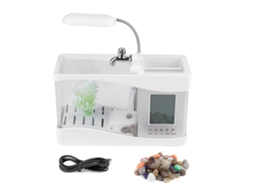 Acuário De Peixe Usb Recarregável Com Função De Relógio E Luz Led Multifuncional Branco